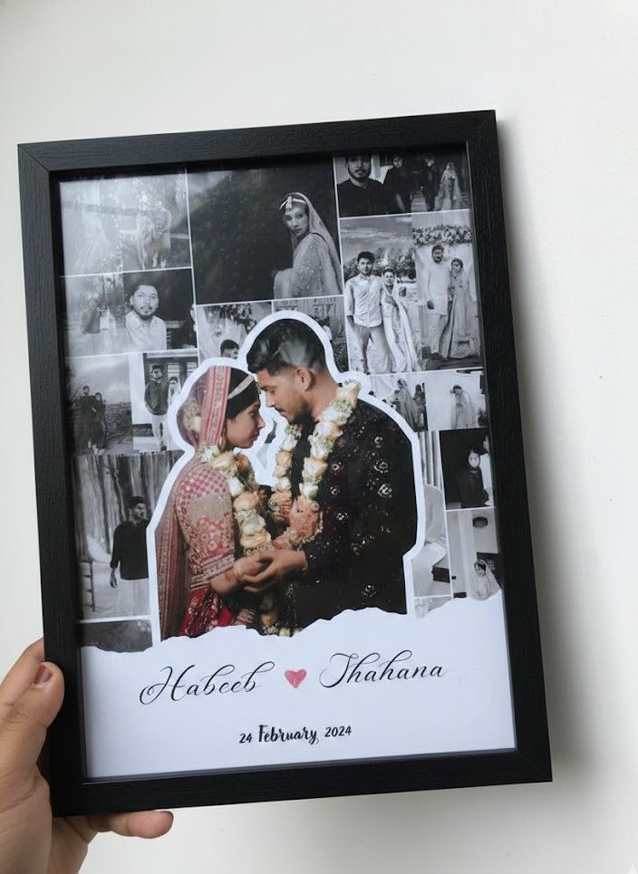 Personalized Wedding Photo Collage Frame(A4) –  Black & White Photo Montage for Couples
