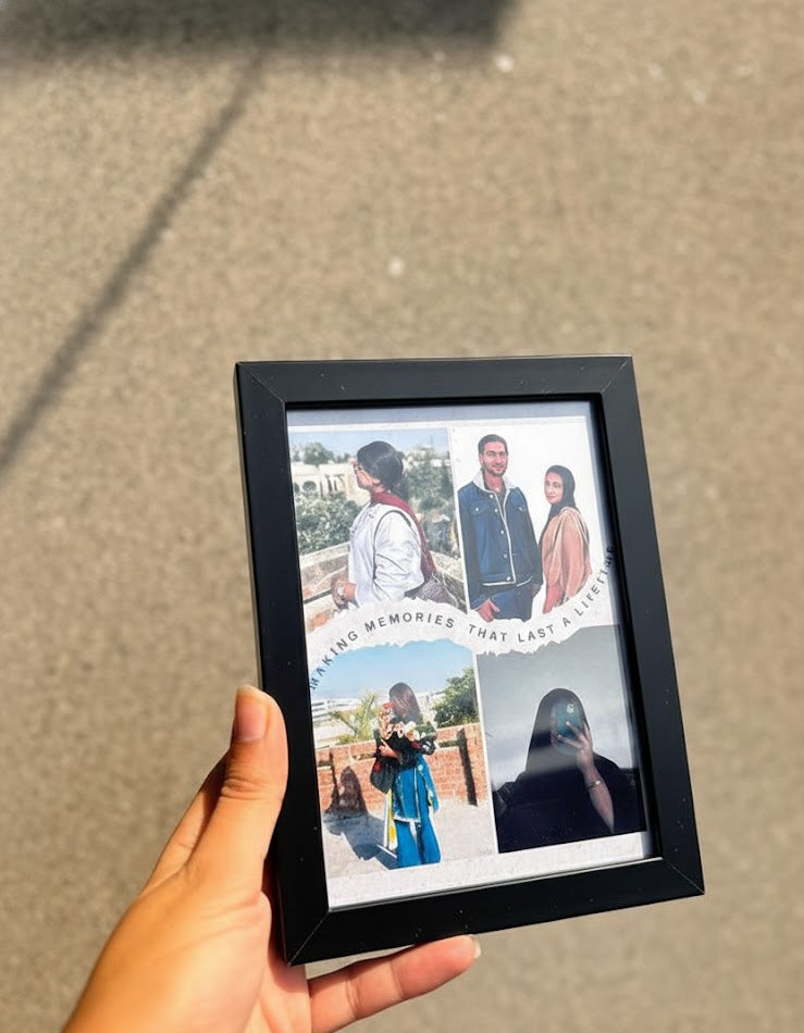 Custom 4-Photo Collage Print with Curved Text – Minimalist(5*7)  Frame