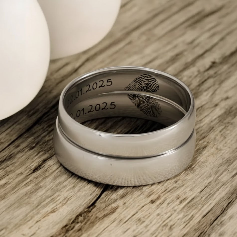 Custom Name and Fingerprint Couple Ring (pair)