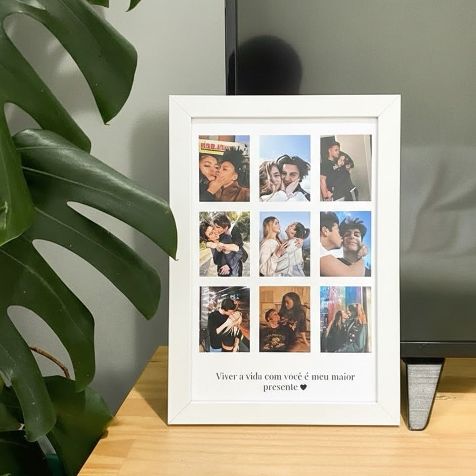 Custom 9-Photo CollageA4 Size Frame with Personalized Portuguese Quote – Romantic Anniversary Gift