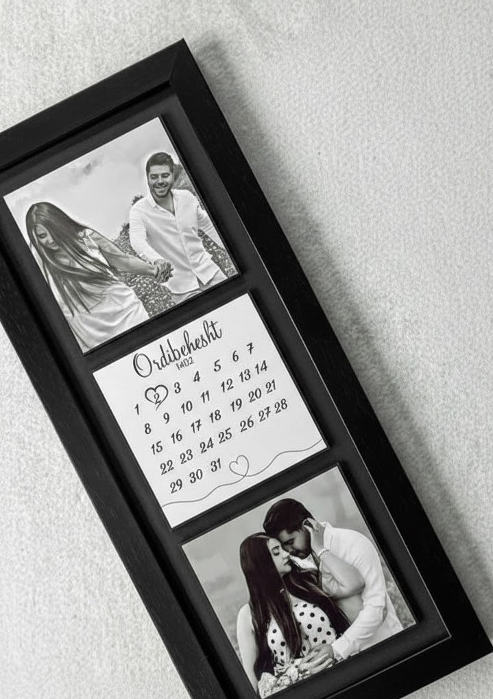 Personalized Date & Photo Trio Frame (4x10) - Custom Calendar Anniversary Gift