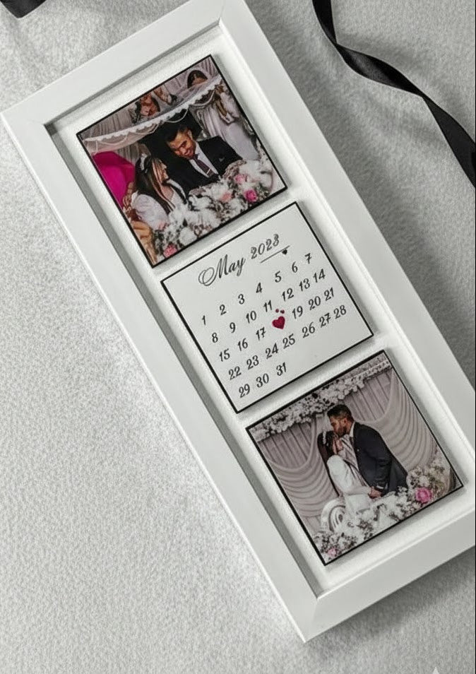 Personalized Date & Photo Trio Frame (4x10) - Custom Calendar Anniversary Gift